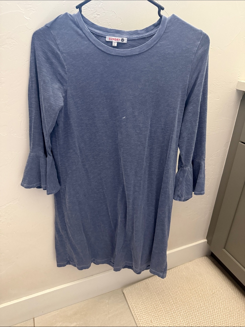 Sundry Washed Blue Ruffle Sleeve Tunic Top